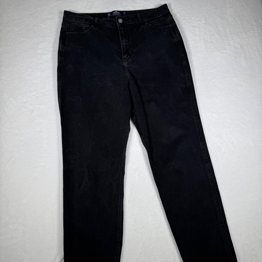 Hollister Ultra High-Rise Mom Jeans Black Frayed Hem 13R W31 L27 Vintage Stretch
